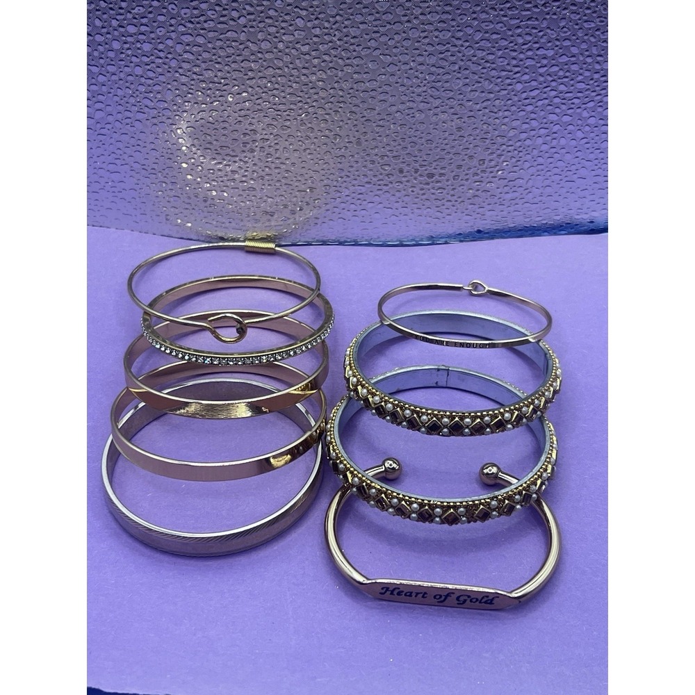 Vintage Costume Jewelry Bracelet Lot Of 9– Cuffs & Bangles – Gold Tone
